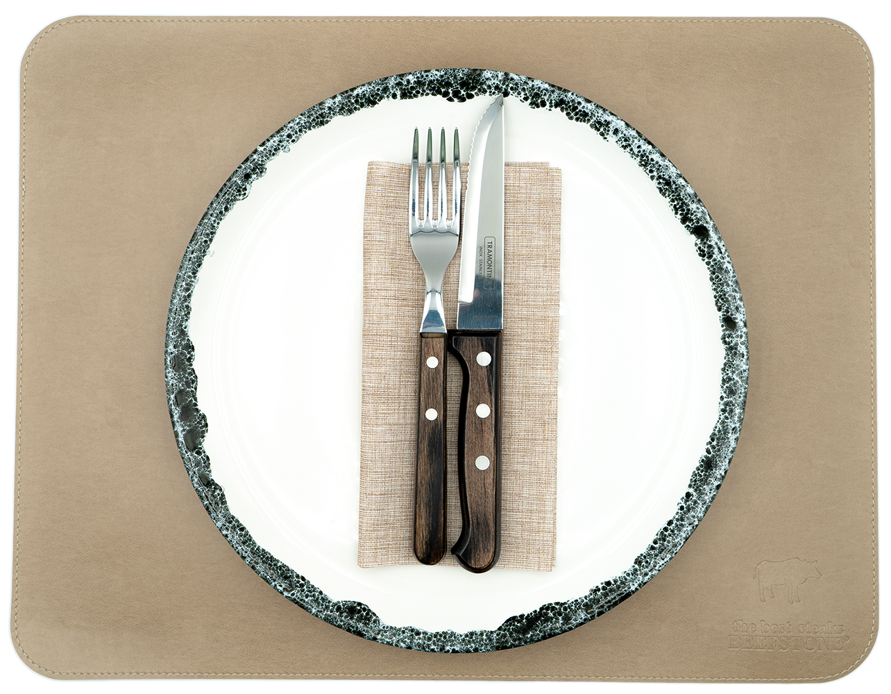 Original Beefstone® Tischset aus veganem PU Kunstleder - doppelseitig - 44 x 34 cm - Schwarzbraun / Ecru