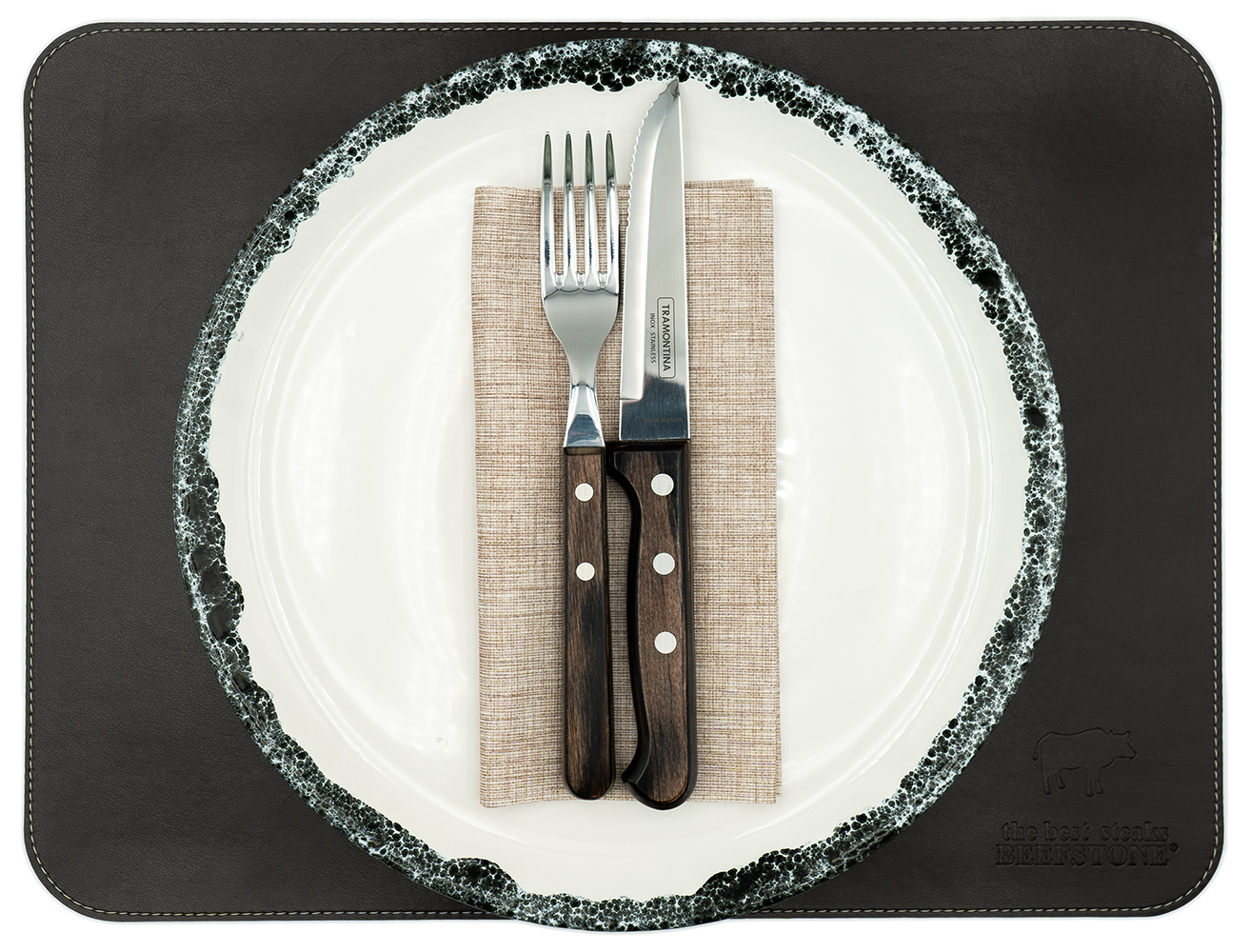 Original Beefstone® Tischset aus veganem PU Kunstleder - doppelseitig - 40 x 30 cm - Schwarzbraun / Ecru 