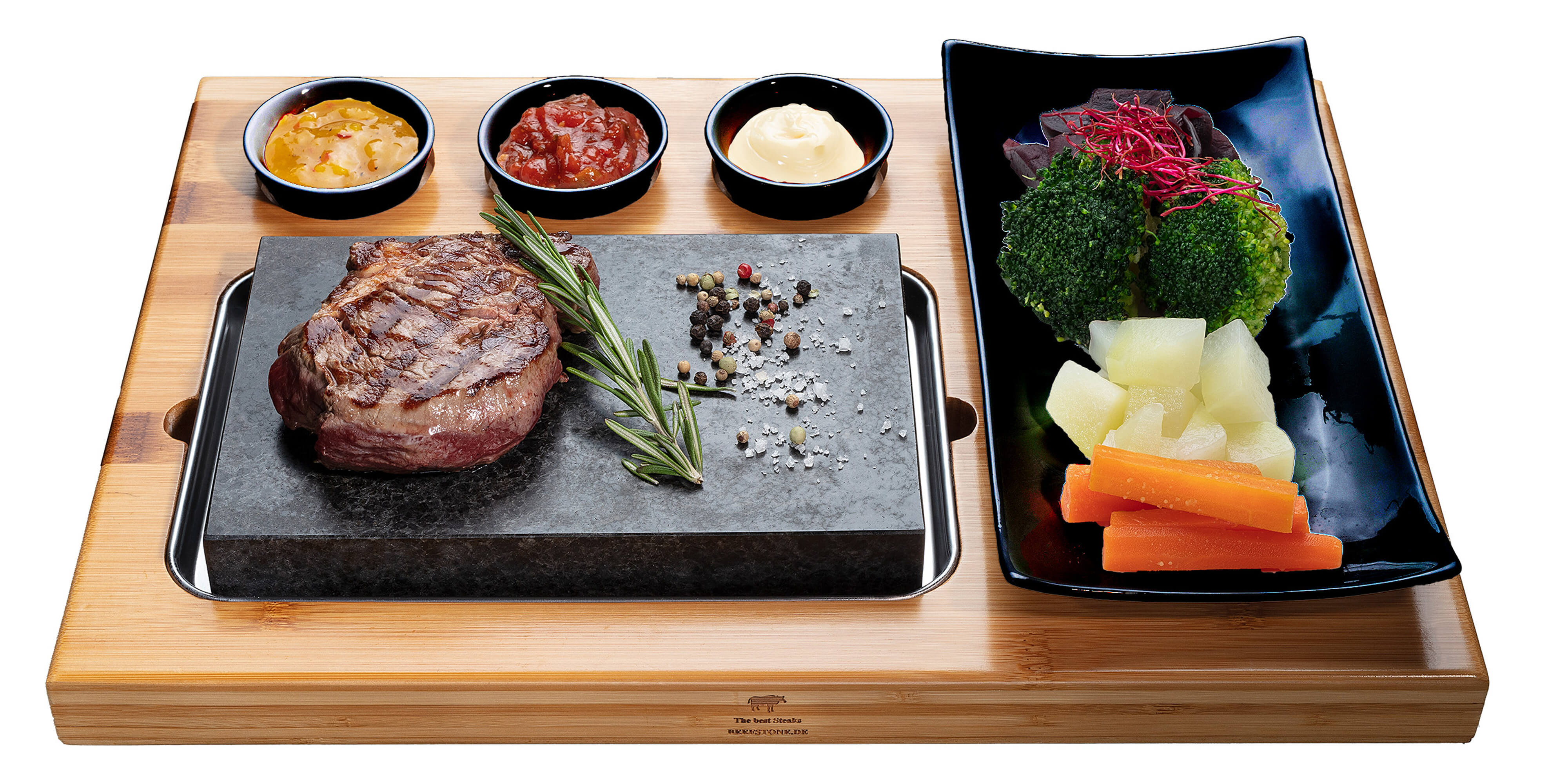 Beefstone "Modell UNO Black" Lavastein Steak-Brett mit einem Stein