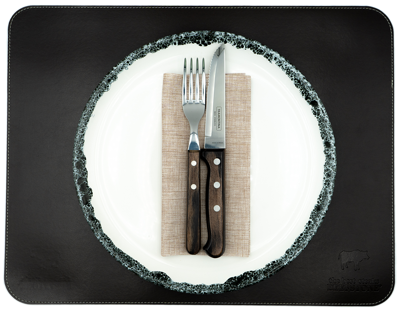 Original Beefstone® Tischset aus veganem PU Kunstleder - doppelseitig - 44 x 34 cm - Schwarzbraun / Ecru