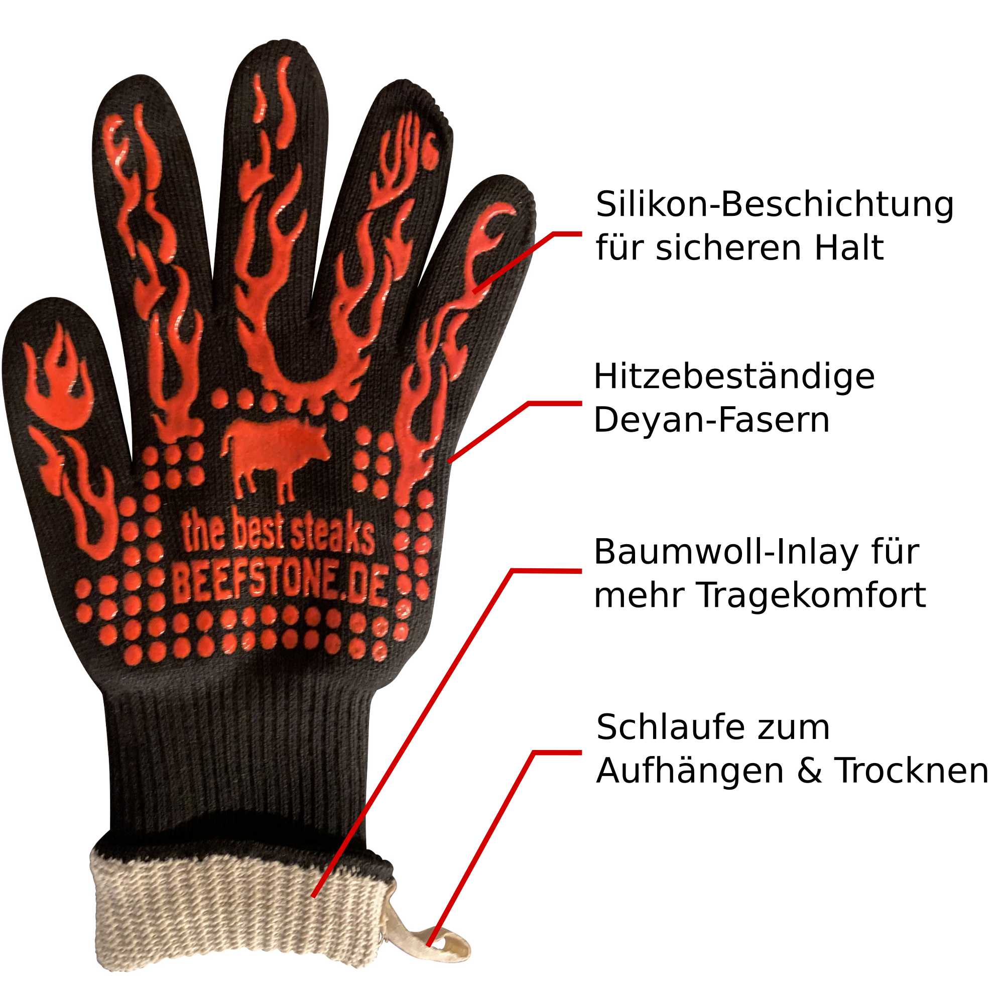 Feuerfeste Handschuhe BBQ - Grillhandschuhe by Beefstone - bis 450°C hitzebeständig